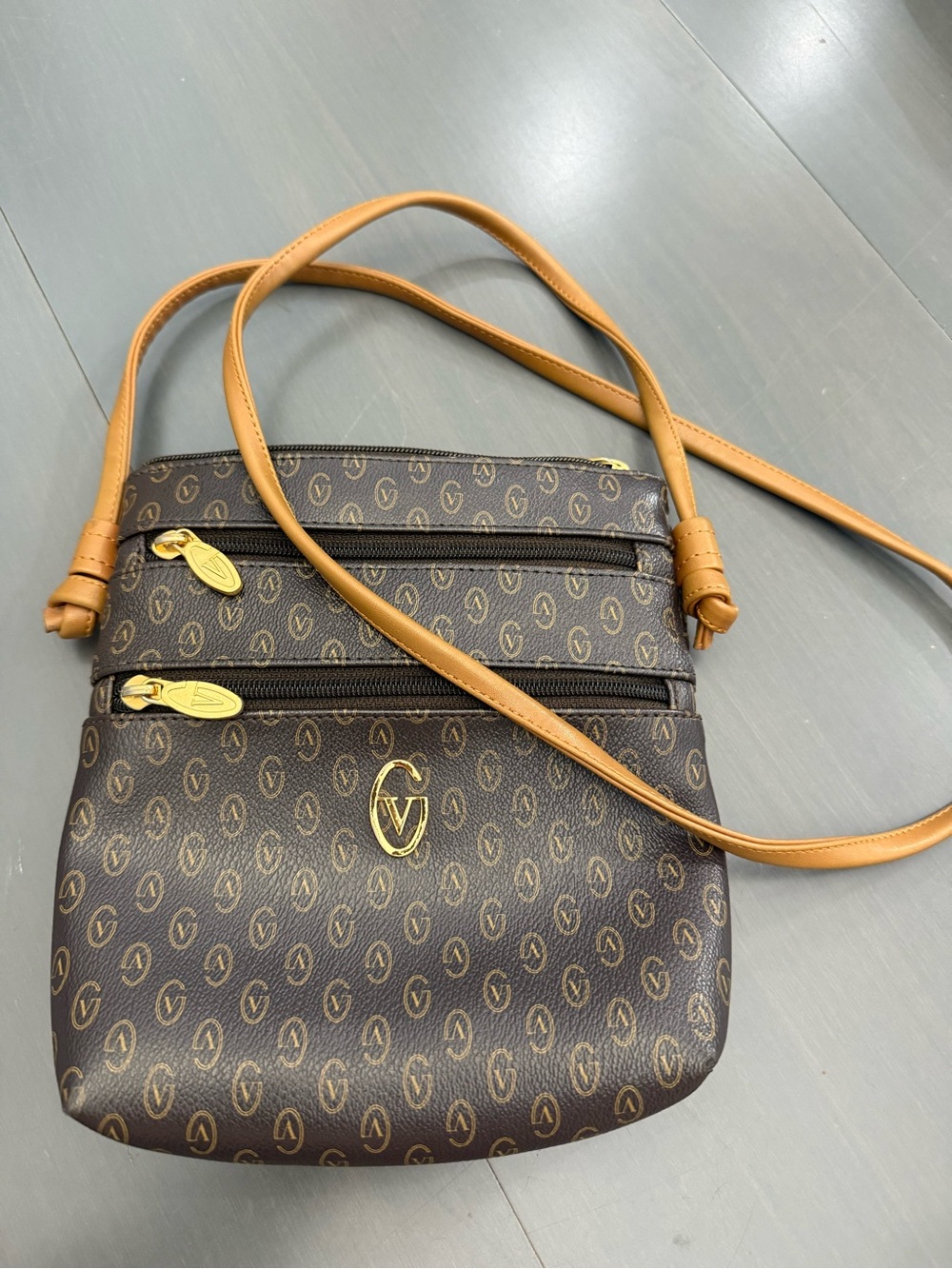Gianni Valentino Brown Monogram Crossbody Bag with Tan Strap